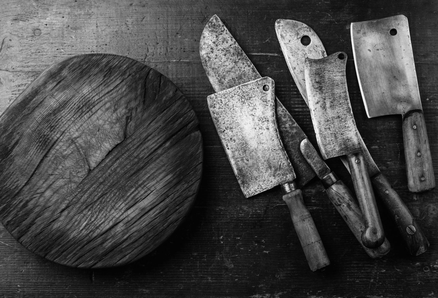 Butcher Meat cleavers and Chopping board block
